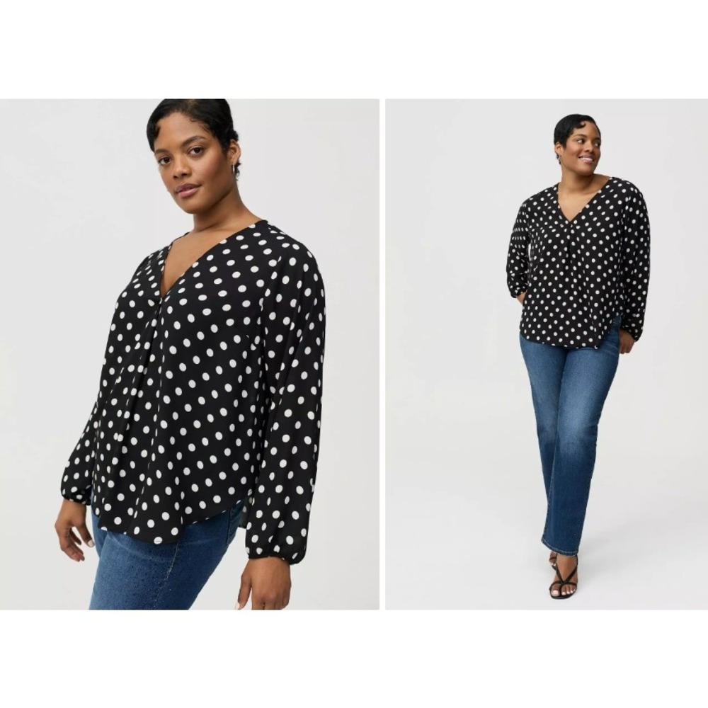 Torrid Georgette Pullover Tunic Top Plus Size 4X Black White‎ Polka Dot Chiffon